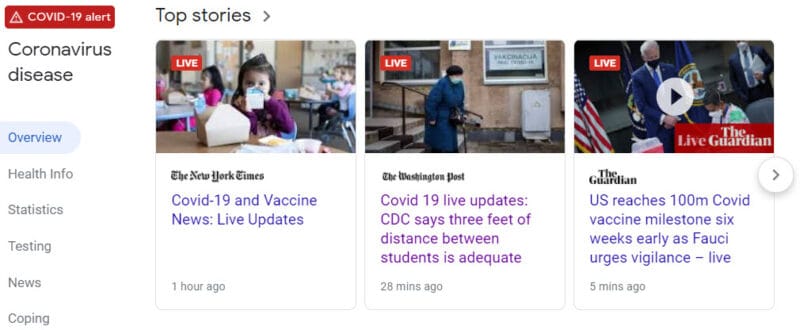 COVID-19 coverage often features LIVE updates