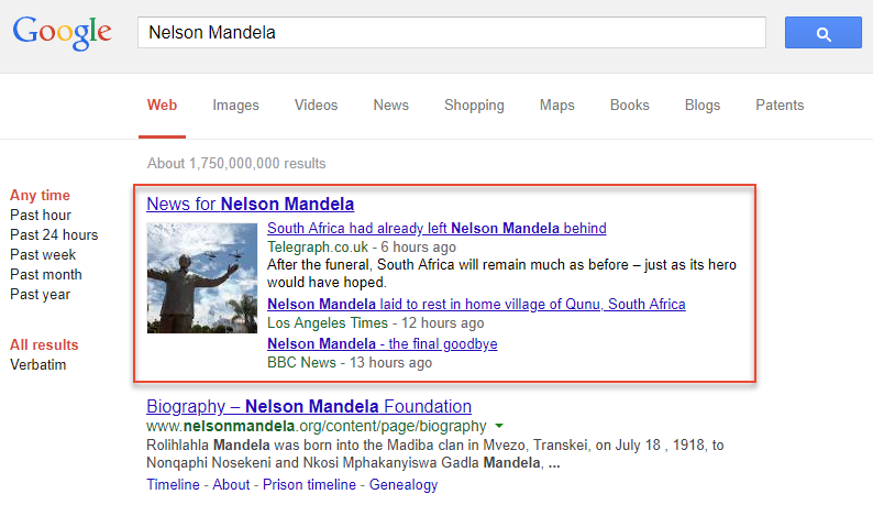 Google "News for ..." Box